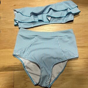 Striped Blue and White Bikini Set